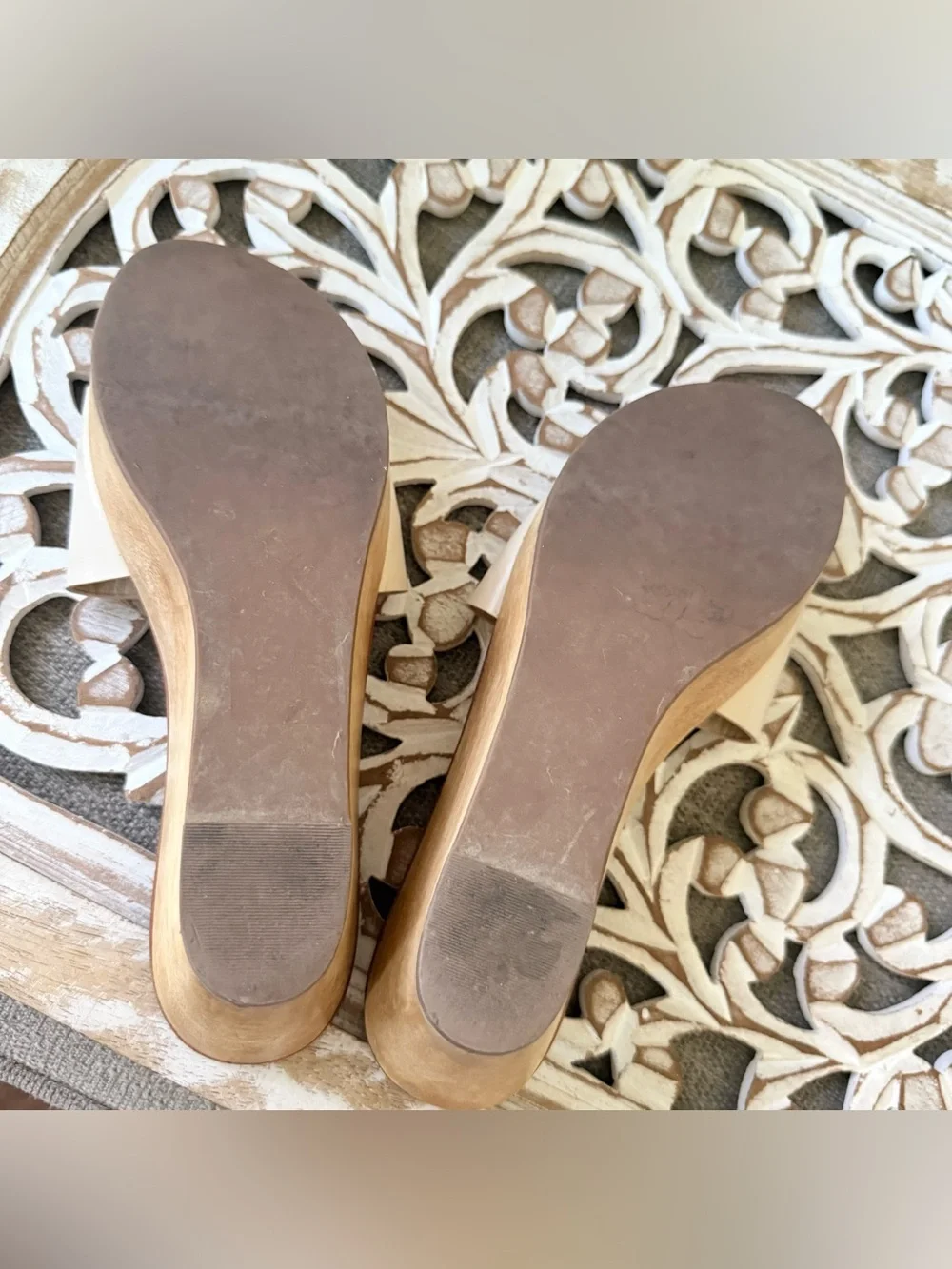 Tory Burch Cream Leather Logo Slide Sandals Shoes Women’s 7.5